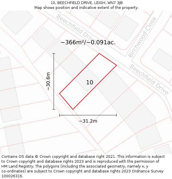 10, BEECHFIELD DRIVE, LEIGH, WN7 3JB: Plot and title map