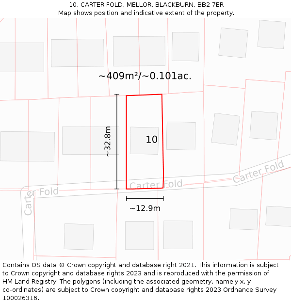 10, CARTER FOLD, MELLOR, BLACKBURN, BB2 7ER: Plot and title map