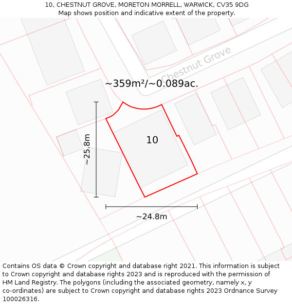 10, CHESTNUT GROVE, MORETON MORRELL, WARWICK, CV35 9DG: Plot and title map