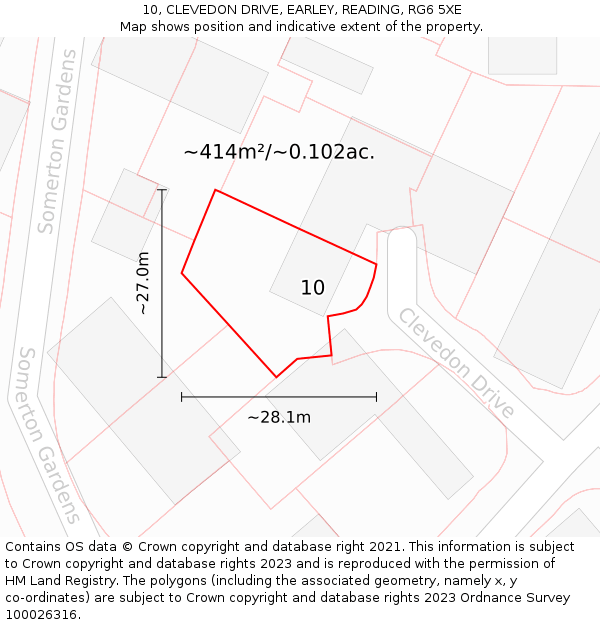 10, CLEVEDON DRIVE, EARLEY, READING, RG6 5XE: Plot and title map