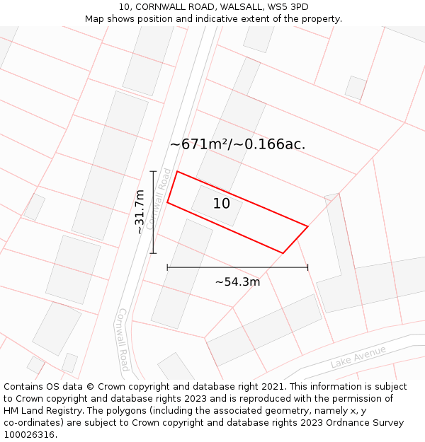 10, CORNWALL ROAD, WALSALL, WS5 3PD: Plot and title map