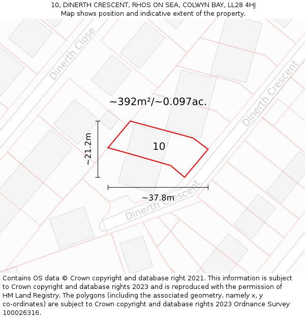 10, DINERTH CRESCENT, RHOS ON SEA, COLWYN BAY, LL28 4HJ: Plot and title map