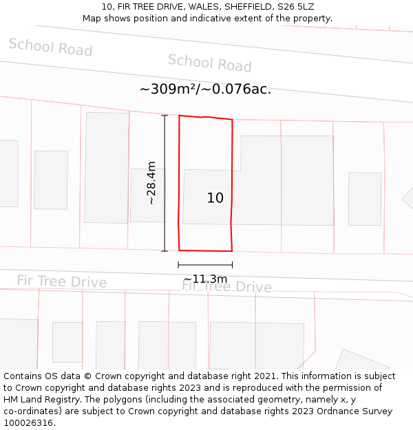 10, FIR TREE DRIVE, WALES, SHEFFIELD, S26 5LZ: Plot and title map