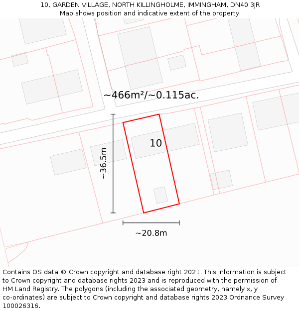 10, GARDEN VILLAGE, NORTH KILLINGHOLME, IMMINGHAM, DN40 3JR: Plot and title map