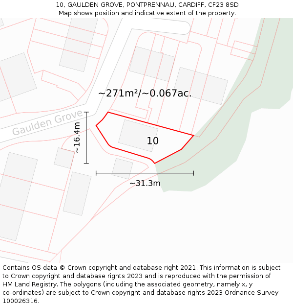 10, GAULDEN GROVE, PONTPRENNAU, CARDIFF, CF23 8SD: Plot and title map