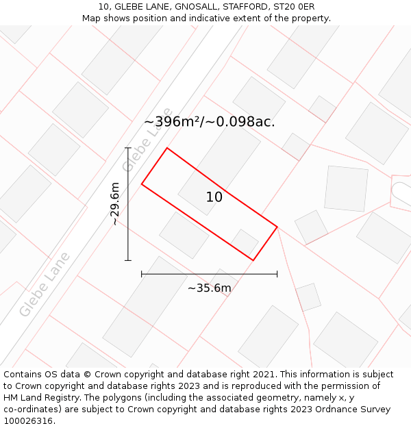 10, GLEBE LANE, GNOSALL, STAFFORD, ST20 0ER: Plot and title map