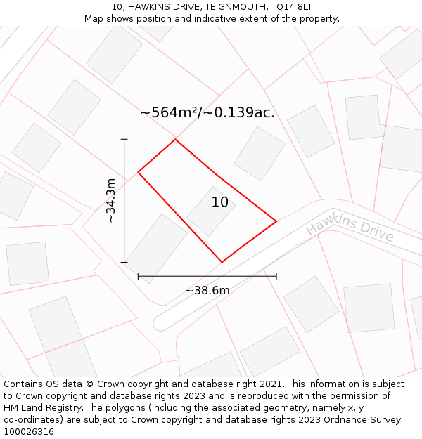 10, HAWKINS DRIVE, TEIGNMOUTH, TQ14 8LT: Plot and title map