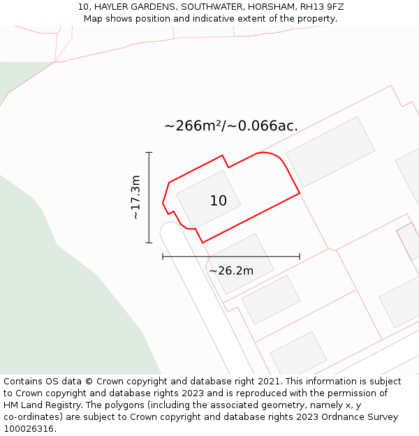 10, HAYLER GARDENS, SOUTHWATER, HORSHAM, RH13 9FZ: Plot and title map