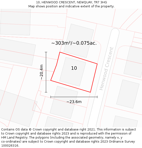 10, HENWOOD CRESCENT, NEWQUAY, TR7 3HG: Plot and title map