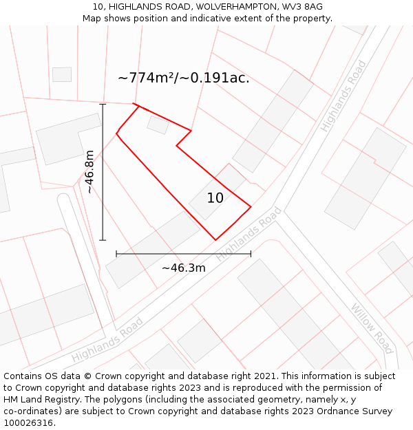 10, HIGHLANDS ROAD, WOLVERHAMPTON, WV3 8AG: Plot and title map