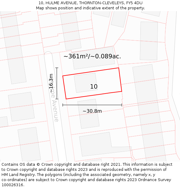 10, HULME AVENUE, THORNTON-CLEVELEYS, FY5 4DU: Plot and title map