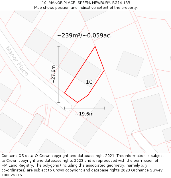 10, MANOR PLACE, SPEEN, NEWBURY, RG14 1RB: Plot and title map