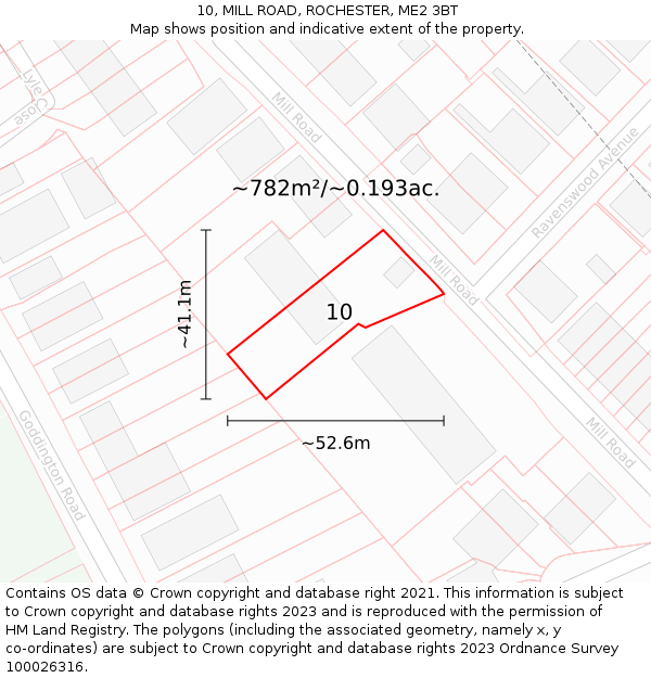 10, MILL ROAD, ROCHESTER, ME2 3BT: Plot and title map