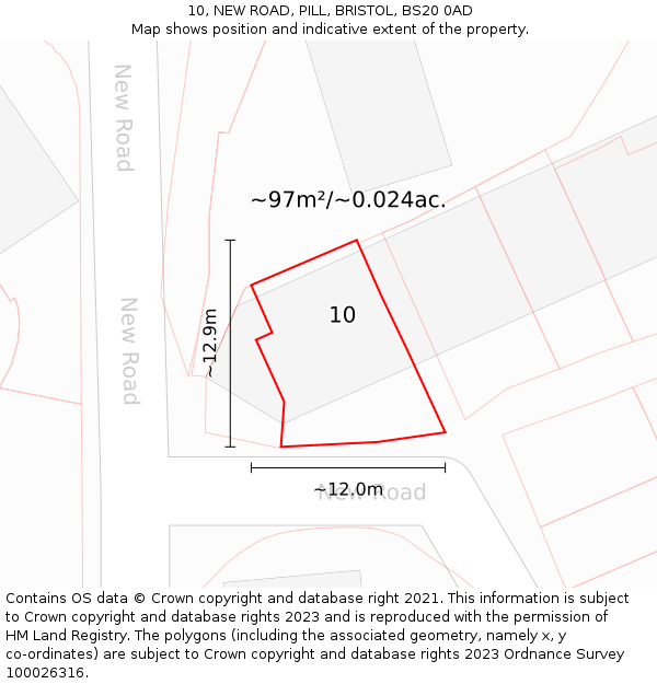 10, NEW ROAD, PILL, BRISTOL, BS20 0AD: Plot and title map