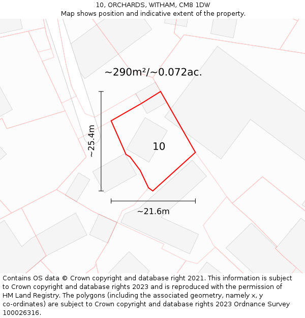 10, ORCHARDS, WITHAM, CM8 1DW: Plot and title map