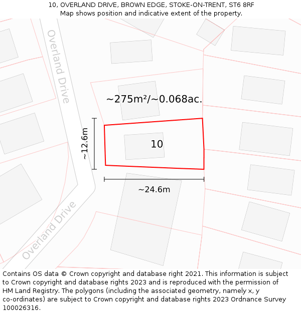 10, OVERLAND DRIVE, BROWN EDGE, STOKE-ON-TRENT, ST6 8RF: Plot and title map