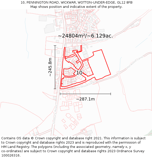 10, PENNINGTON ROAD, WICKWAR, WOTTON-UNDER-EDGE, GL12 8FB: Plot and title map