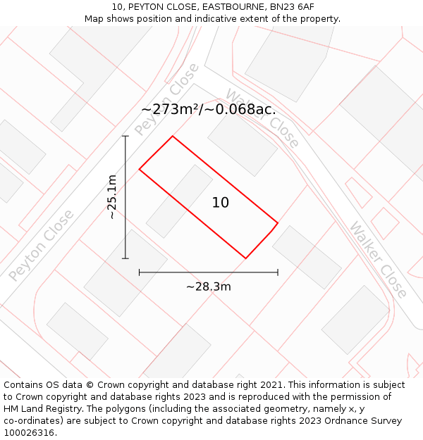 10, PEYTON CLOSE, EASTBOURNE, BN23 6AF: Plot and title map