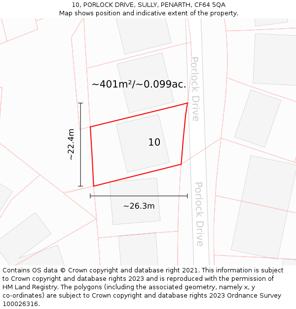 10, PORLOCK DRIVE, SULLY, PENARTH, CF64 5QA: Plot and title map