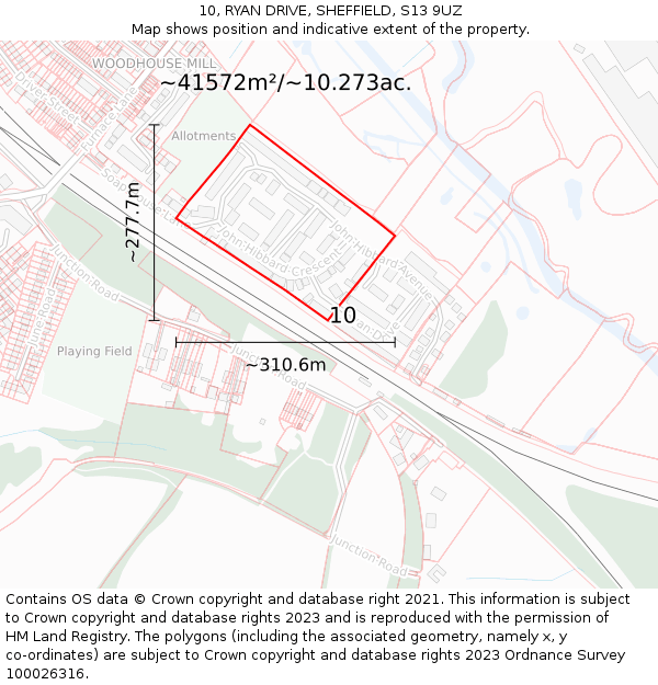 10, RYAN DRIVE, SHEFFIELD, S13 9UZ: Plot and title map