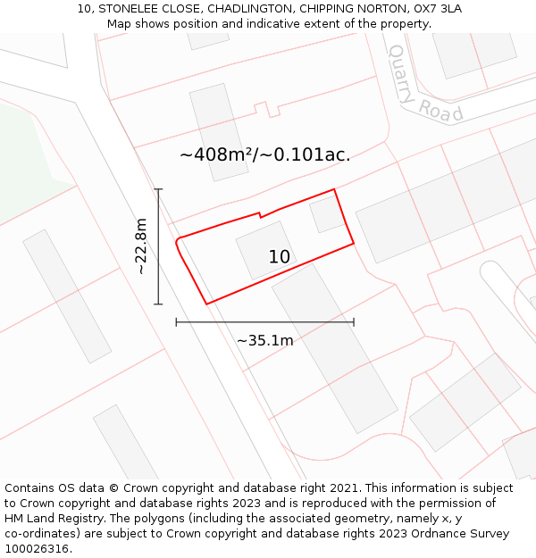 10, STONELEE CLOSE, CHADLINGTON, CHIPPING NORTON, OX7 3LA: Plot and title map