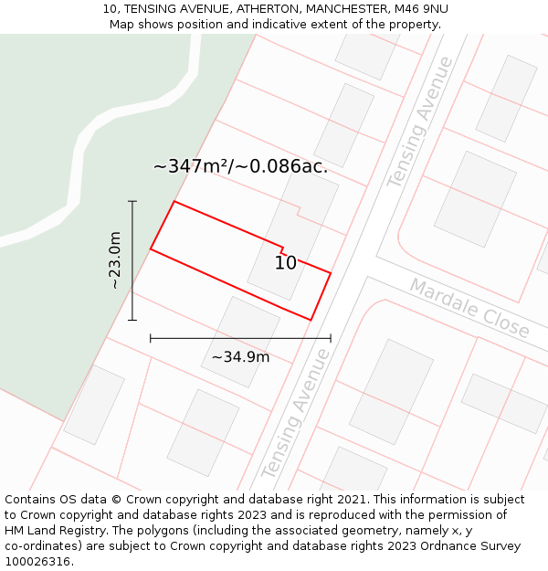 10, TENSING AVENUE, ATHERTON, MANCHESTER, M46 9NU: Plot and title map