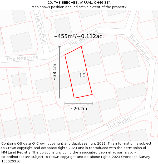 10, THE BEECHES, WIRRAL, CH46 3SN: Plot and title map