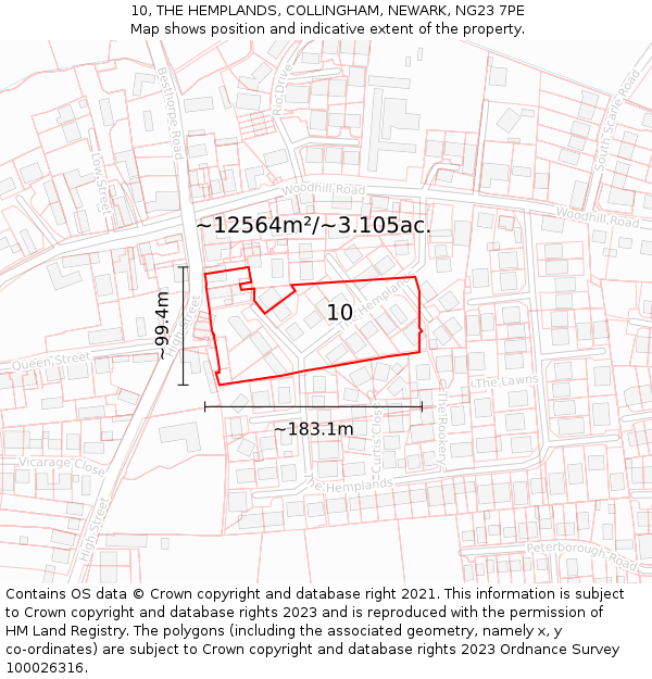 10, THE HEMPLANDS, COLLINGHAM, NEWARK, NG23 7PE: Plot and title map