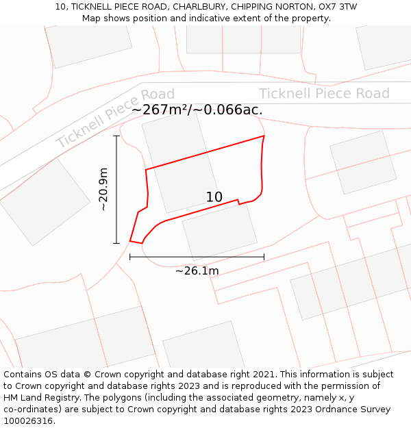 10, TICKNELL PIECE ROAD, CHARLBURY, CHIPPING NORTON, OX7 3TW: Plot and title map