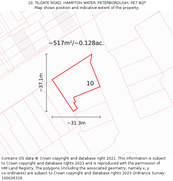 10, TILGATE ROAD, HAMPTON WATER, PETERBOROUGH, PE7 8QT: Plot and title map