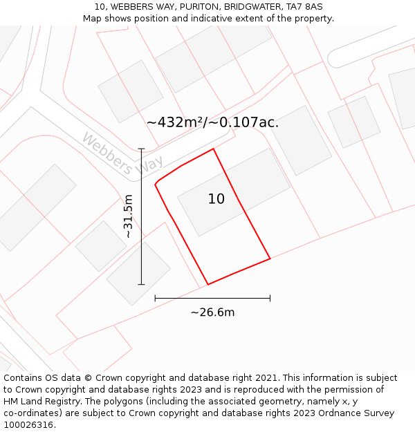 10, WEBBERS WAY, PURITON, BRIDGWATER, TA7 8AS: Plot and title map