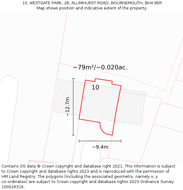 10, WESTGATE PARK, 28, ALUMHURST ROAD, BOURNEMOUTH, BH4 8ER: Plot and title map