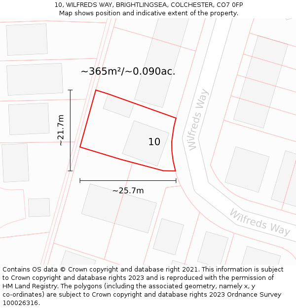 10, WILFREDS WAY, BRIGHTLINGSEA, COLCHESTER, CO7 0FP: Plot and title map