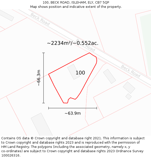 100, BECK ROAD, ISLEHAM, ELY, CB7 5QP: Plot and title map