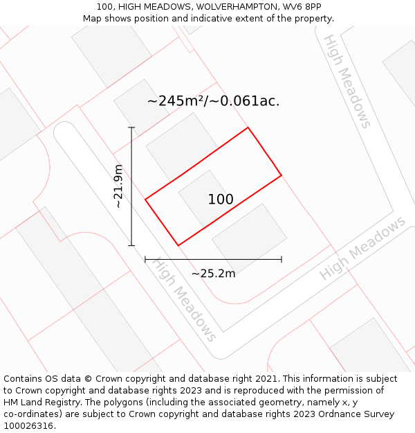 100, HIGH MEADOWS, WOLVERHAMPTON, WV6 8PP: Plot and title map