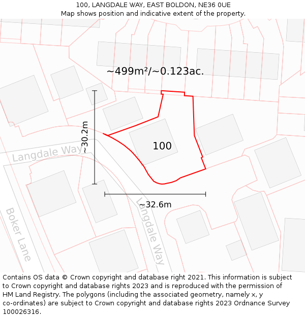 100, LANGDALE WAY, EAST BOLDON, NE36 0UE: Plot and title map