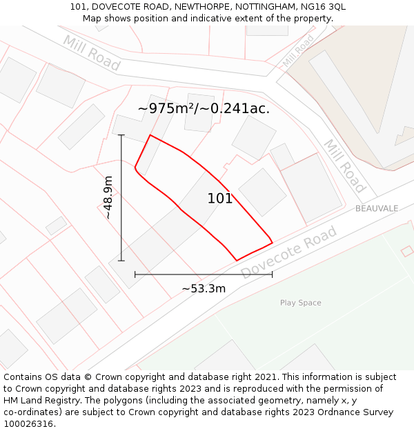 101, DOVECOTE ROAD, NEWTHORPE, NOTTINGHAM, NG16 3QL: Plot and title map