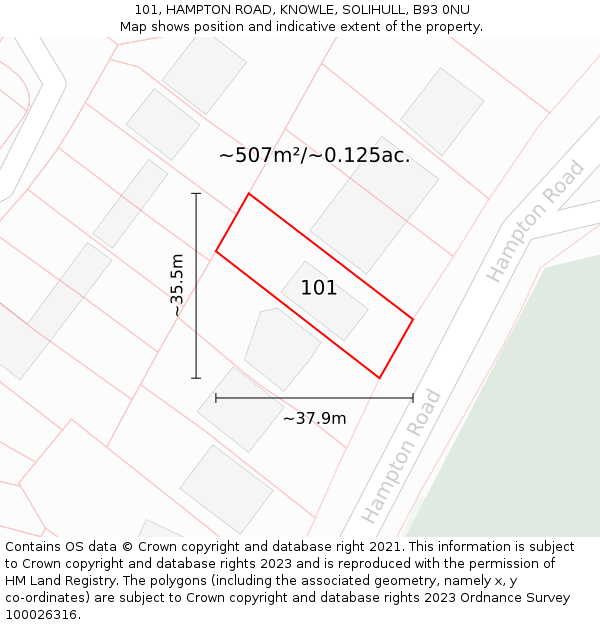 101, HAMPTON ROAD, KNOWLE, SOLIHULL, B93 0NU: Plot and title map