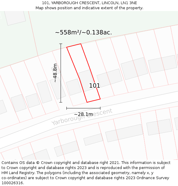 101, YARBOROUGH CRESCENT, LINCOLN, LN1 3NE: Plot and title map