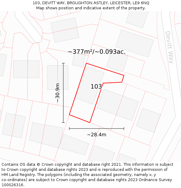 103, DEVITT WAY, BROUGHTON ASTLEY, LEICESTER, LE9 6NQ: Plot and title map