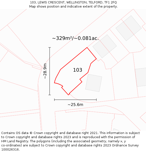 103, LEWIS CRESCENT, WELLINGTON, TELFORD, TF1 2FQ: Plot and title map