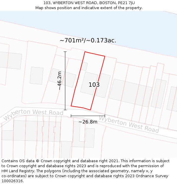 103, WYBERTON WEST ROAD, BOSTON, PE21 7JU: Plot and title map