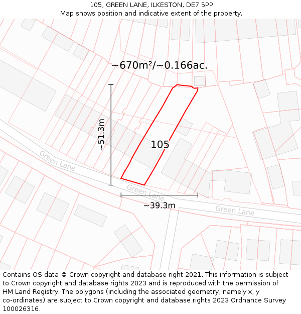 105, GREEN LANE, ILKESTON, DE7 5PP: Plot and title map