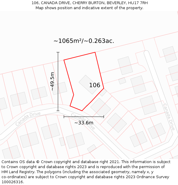 106, CANADA DRIVE, CHERRY BURTON, BEVERLEY, HU17 7RH: Plot and title map