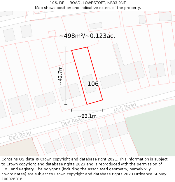 106, DELL ROAD, LOWESTOFT, NR33 9NT: Plot and title map