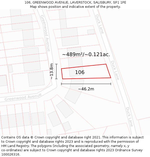 106, GREENWOOD AVENUE, LAVERSTOCK, SALISBURY, SP1 1PE: Plot and title map