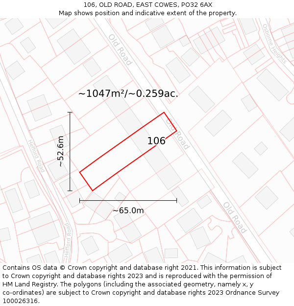 106, OLD ROAD, EAST COWES, PO32 6AX: Plot and title map