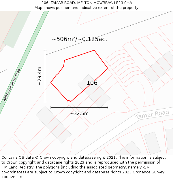 106, TAMAR ROAD, MELTON MOWBRAY, LE13 0HA: Plot and title map