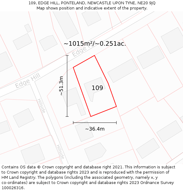 109, EDGE HILL, PONTELAND, NEWCASTLE UPON TYNE, NE20 9JQ: Plot and title map