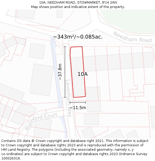 10A, NEEDHAM ROAD, STOWMARKET, IP14 2AN: Plot and title map